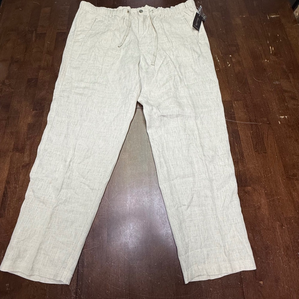 New Tasso Elba Island Linen Pants Mens XXL 42/32 Natural Drawstring 61511NATKH